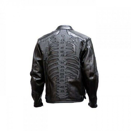 Mens Reflective Skeleton Motorcycle Soft Naked Cowhide Leather Jacket