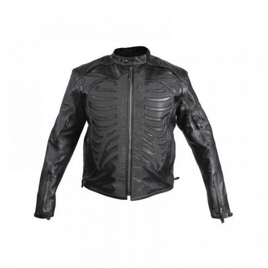 Mens Reflective Skeleton Motorcycle Soft Naked Cowhide Leather Jacket