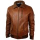 Mens Retro Brown Hooded Fur Real Leather Bomber Jacket