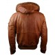 Mens Retro Brown Hooded Fur Real Leather Bomber Jacket