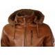 Mens Retro Brown Hooded Fur Real Leather Bomber Jacket