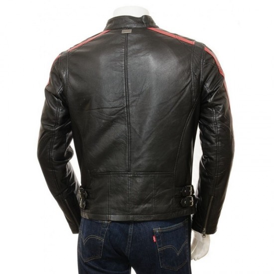 Mens Retro Cafe Racer Style Real Leather Biker Jacket