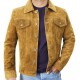 Mens Suede Leather Trucker Jacket - Classic Motorcycle Western Goat Leather Jacket