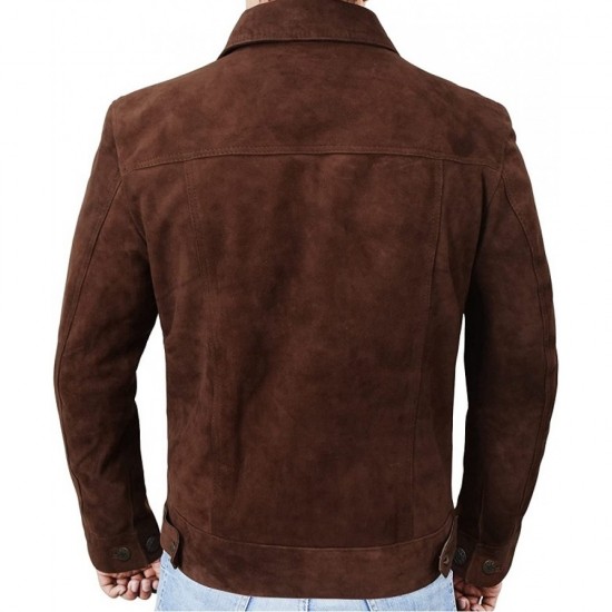 Mens Suede Leather Trucker Jacket - Classic Motorcycle Western Goat Leather Jacket