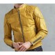 Mens Yellow Cafe Racer Leather Jacket