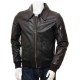 Men’s Black And Dark Blue Classic Real Leather Bomber Jacket