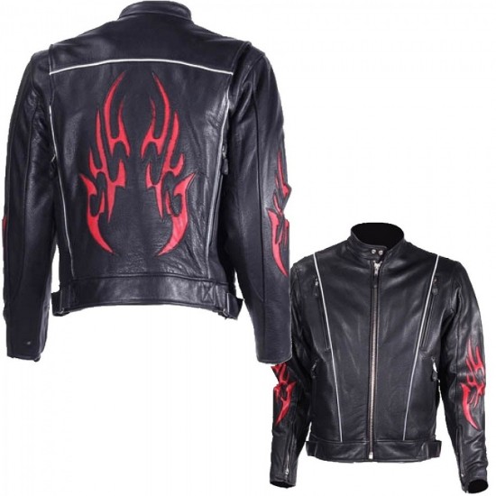 Men’s Fire Flame Black Racer Style Motorcycle Jacket