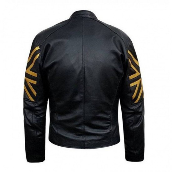 New Men's Biker Black UK Flag Leather Jacket