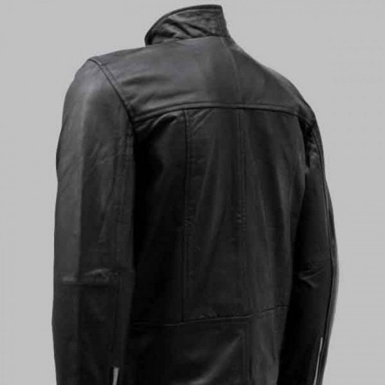 New Men's Black Leather Biker Jacket