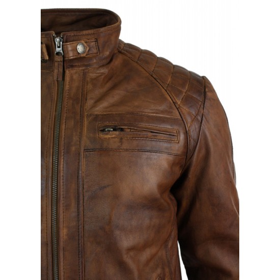 New Men's Distressed Brown Motorcycle Real Sheepskin Leather Jacket