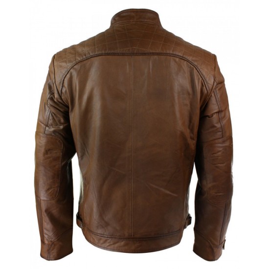 New Men's Distressed Brown Motorcycle Real Sheepskin Leather Jacket