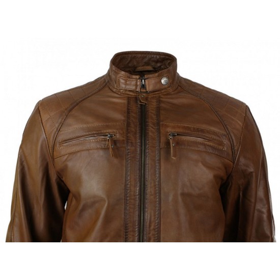 New Men's Distressed Brown Motorcycle Real Sheepskin Leather Jacket