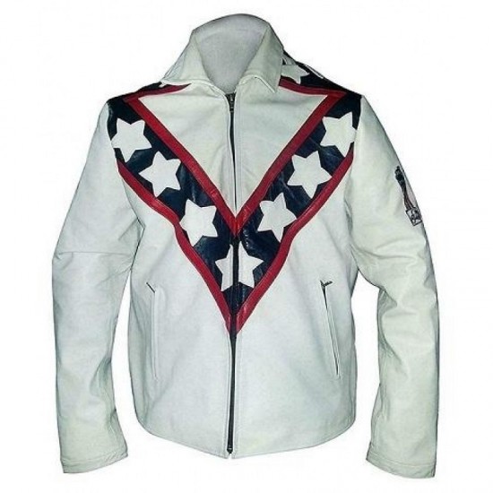 New Men's Evel Knievel White Biker Stunt Leather Jacket