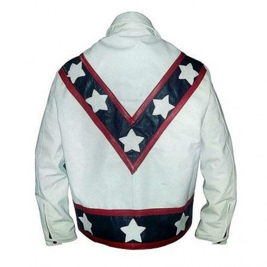 New Men's Evel Knievel White Biker Stunt Leather Jacket