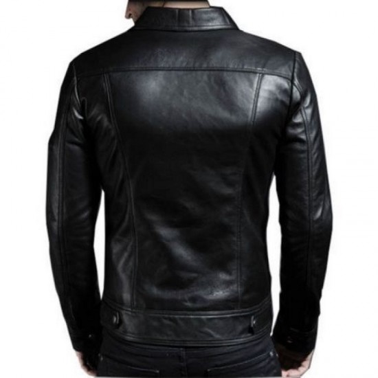 New Men's Genuine Lambskin Leather Motorcycle Jacket Slim Fit Biker Jacket