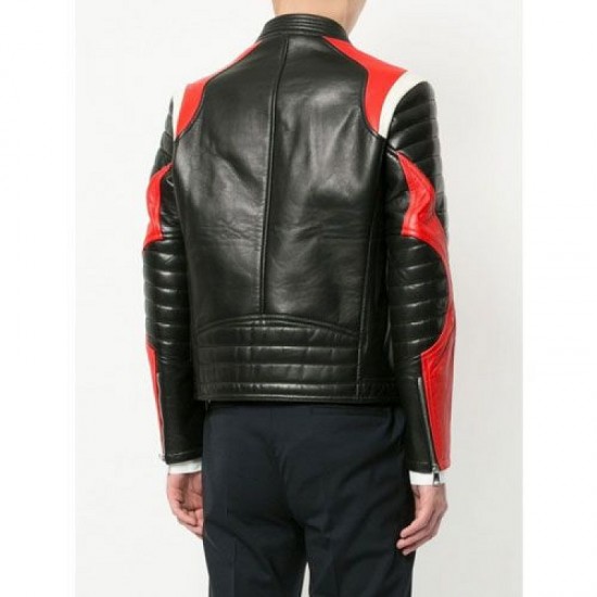 New Men's Panelled Color Biker Leather Jacket