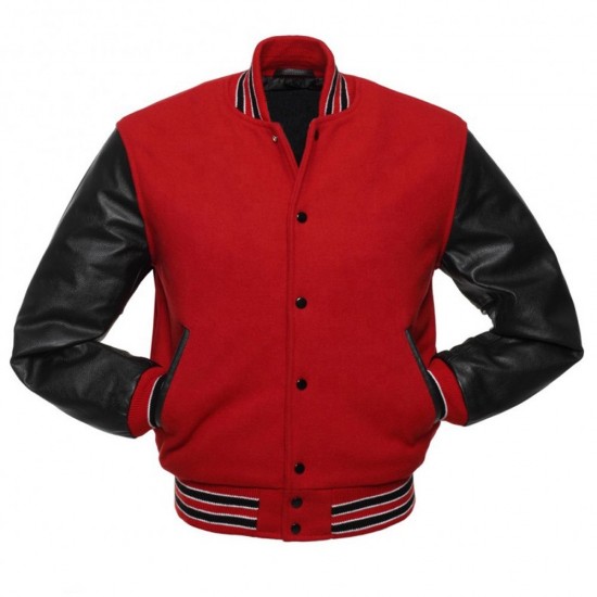 New Mens Classic Letterman Baseball Wool & Genuine Leather Varsity Bomber Jacket