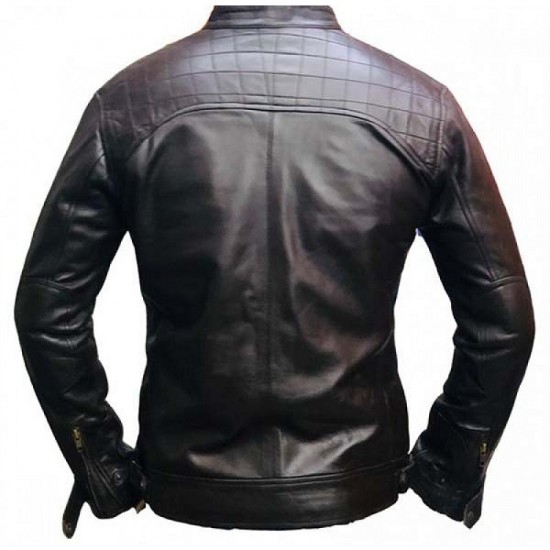 New Mens Quilted Cafe Racer Biker Leather Jacket