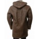 New Mens Sheepskin Duffle Coat Fur Hood Natural Shearling Fur Long Hooded Coat