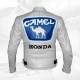 New Mens White Honda Blue Racing Motorcycle Biker Genuine Leather Jacket