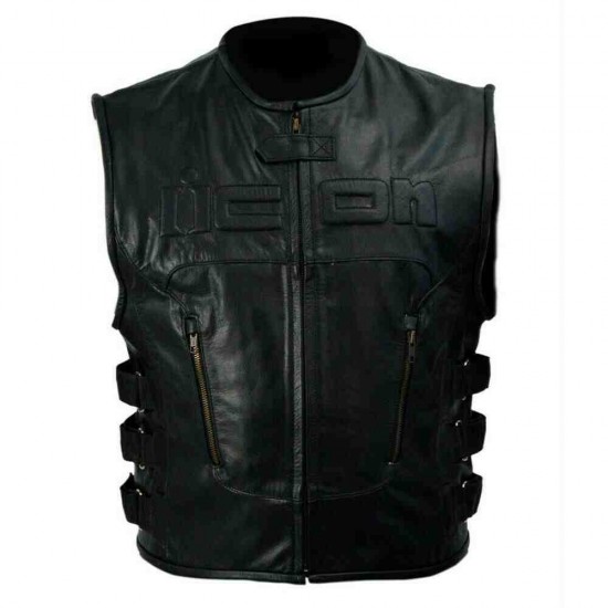 New Men’s Skull Regulator Icon Motorcycle Black Leather Vest