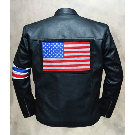 Peter Fonda US Flag Easy Rider Black Leather Jacket