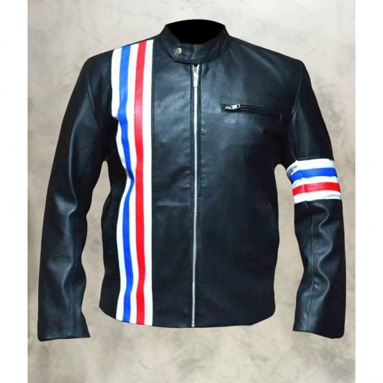 Peter Fonda US Flag Easy Rider Black Leather Jacket