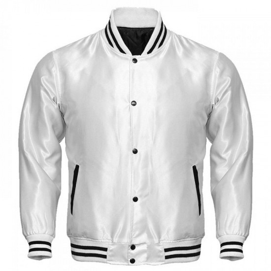 Sportswear Men's Jackets Supreme White Letterman Baseball Rib Knit Collar Satin Jacket