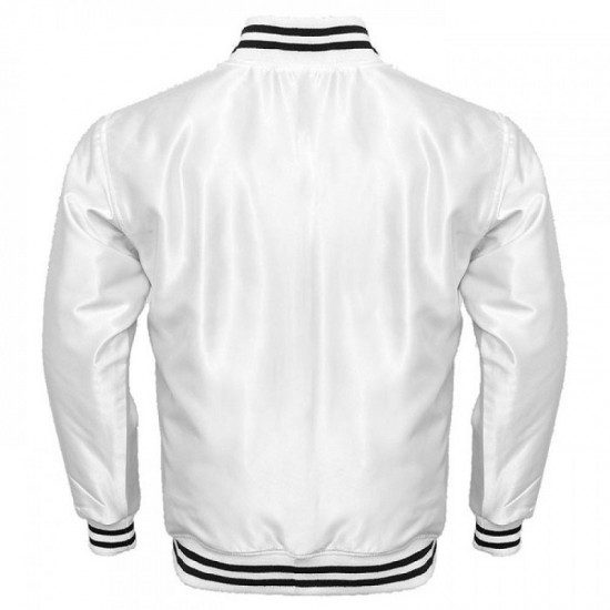 Sportswear Men's Jackets Supreme White Letterman Baseball Rib Knit Collar Satin Jacket