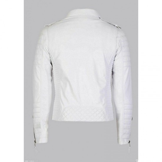 White Leather Biker Jacket Mens Double Breast Style