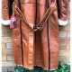 Winter Long Coat Real Sheepskin Leather Fur Vintage Brown Overcoat