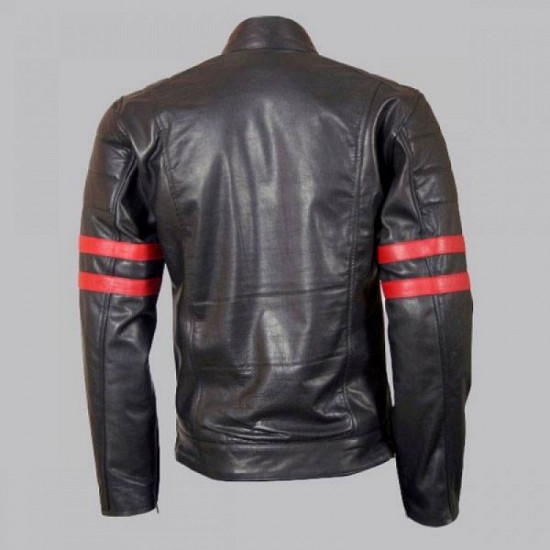 Wolverine Black with Red Strips Biker Leather Jacket