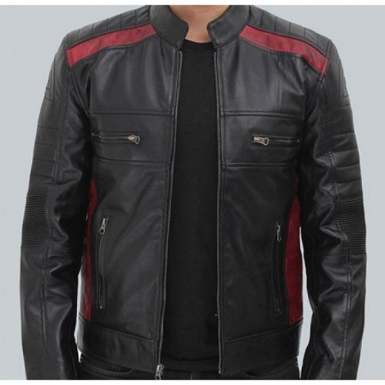 Woodrow Mens Maroon and Black Padded Leather Jacket