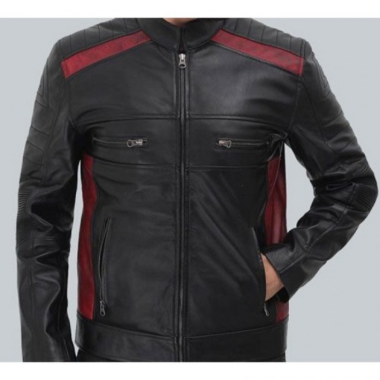 Woodrow Mens Maroon and Black Padded Leather Jacket